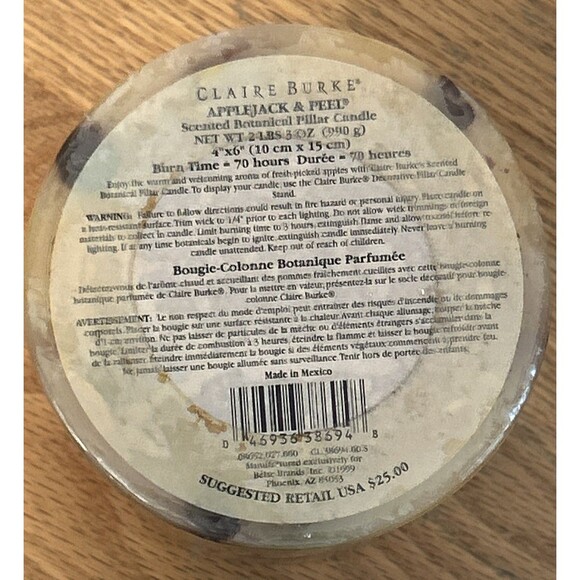 Claire Burke Apple Jack Peel Candle Large Pillar 4x6 Botanical 2.3 pounds Gift - Picture 3 of 4